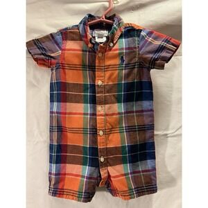 Polo Ralph Lauren Boys Multicolored Bright Plaid Romper - Size 6 Months